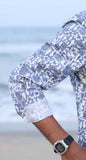 PRINTED REGULAR FIT WHITE-BLUE COTTON SHIRT
