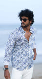 PRINTED REGULAR FIT WHITE-BLUE COTTON SHIRT