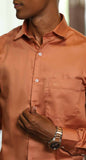 SOLID REGULAR FIT COTTON-BLEND ORANGE SHIRT