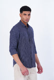 WHITE STRIPE ON NAVY CASUAL SHIRT