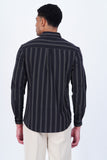MEN BLACK COTTON BLEND STRIPED CASUAL SHIRT
