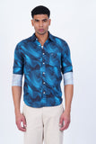 MEN PRINTED BLUE WITH BLACK CASUAL SHIRT