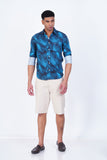 MEN PRINTED BLUE WITH BLACK CASUAL SHIRT