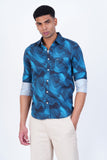 MEN PRINTED BLUE WITH BLACK CASUAL SHIRT