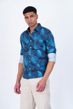 MEN PRINTED BLUE WITH BLACK CASUAL SHIRT