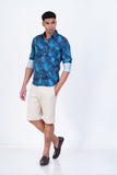 MEN PRINTED BLUE WITH BLACK CASUAL SHIRT