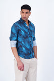 MEN PRINTED BLUE WITH BLACK CASUAL SHIRT