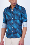 MEN PRINTED BLUE WITH BLACK CASUAL SHIRT