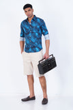 MEN PRINTED BLUE WITH BLACK CASUAL SHIRT