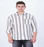 COTTON MOCKLENO CREAM STRIPED CASUAL SHIRT