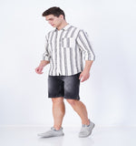 COTTON MOCKLENO CREAM STRIPED CASUAL SHIRT