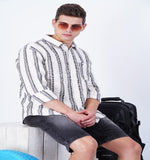 COTTON MOCKLENO CREAM STRIPED CASUAL SHIRT
