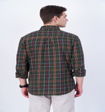 COTTON OLIVE CHECKED CASUAL SHIRT