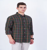 COTTON OLIVE CHECKED CASUAL SHIRT