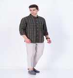 COTTON OLIVE CHECKED CASUAL SHIRT