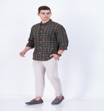 COTTON OLIVE CHECKED CASUAL SHIRT