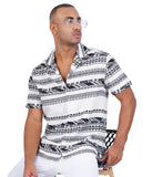 COTTON JAQUARD CUBAN COLLAR CASUAL SHIRT