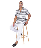 COTTON JAQUARD CUBAN COLLAR CASUAL SHIRT