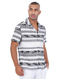 COTTON JAQUARD CUBAN COLLAR CASUAL SHIRT