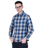 COTTON NAVY BLUE TWILL CHECKED CASUAL SHIRT
