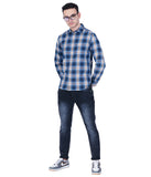 COTTON NAVY BLUE TWILL CHECKED CASUAL SHIRT