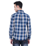 COTTON NAVY BLUE TWILL CHECKED CASUAL SHIRT