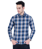 COTTON NAVY BLUE TWILL CHECKED CASUAL SHIRT