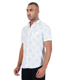 COTTON WHITE WITH GREEN DOBBY CASUAL SHIRT