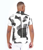 PRINTED WHITE BASED OLIVE CASUAL SHIRT