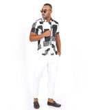 PRINTED WHITE BASED OLIVE CASUAL SHIRT