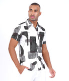 PRINTED WHITE BASED OLIVE CASUAL SHIRT