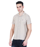 COTTON KHAKI WITH BLACK CUBAN COLLAR CASUAL SHIRT