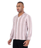 COTTON WHITE BASED PEACH OLIVE TEXTURED CASUAL SHIRT