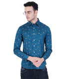 MEN'S PEOCOCK BLUE MUSTED PRINT CASUAL SHIRT