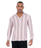 COTTON WHITE BASED PEACH OLIVE TEXTURED CASUAL SHIRT