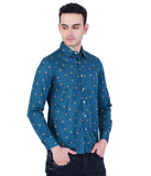 MEN'S PEOCOCK BLUE MUSTED PRINT CASUAL SHIRT