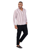 COTTON WHITE BASED PEACH OLIVE TEXTURED CASUAL SHIRT