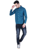 MEN'S PEOCOCK BLUE MUSTED PRINT CASUAL SHIRT