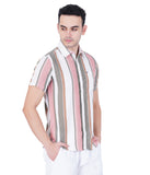 COTTON PINK GREEN WHITE CUBAN COLLAR CASUAL SHIRT