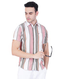 COTTON PINK GREEN WHITE CUBAN COLLAR CASUAL SHIRT