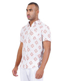 COTTON WHITE WITH ORANGE DOBBY CASUAL SHIRT