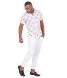 COTTON WHITE WITH ORANGE DOBBY CASUAL SHIRT