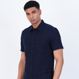 COTTON MOCKLENO NAVY STRIPED CASUAL SHIRT