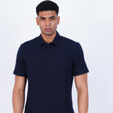 COTTON MOCKLENO NAVY STRIPED CASUAL SHIRT
