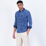 COTTON DENIM STRIPED CASUAL SHIRT