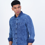 COTTON DENIM STRIPED CASUAL SHIRT