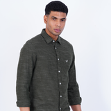 COTTON OLIVE STRIPED CASUAL SHIRT