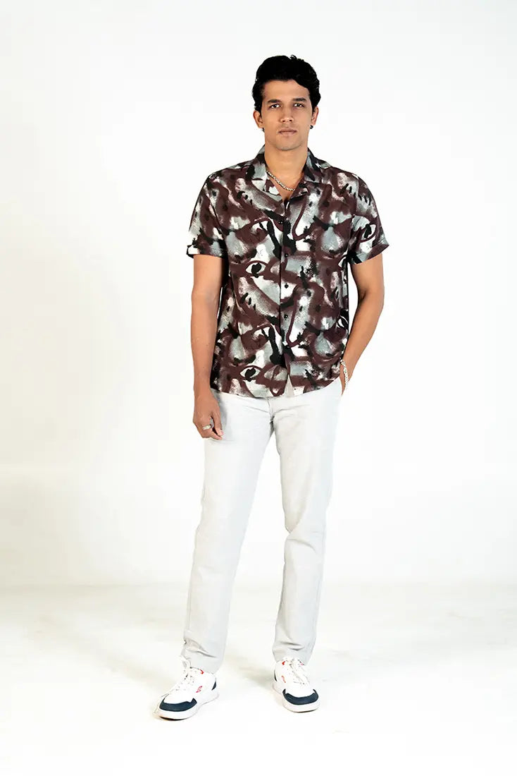 Mocha Abstract Print Shirt