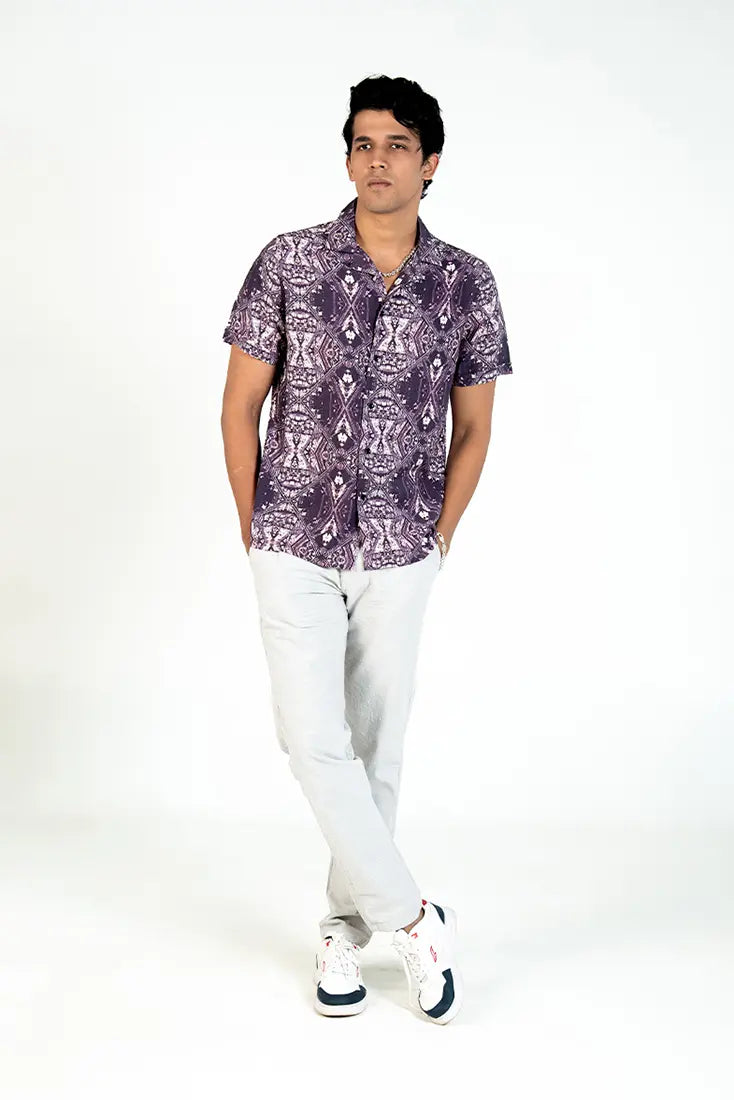 Royal Plum Geometric Print Shirt