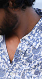 PRINTED REGULAR FIT WHITE-BLUE COTTON SHIRT